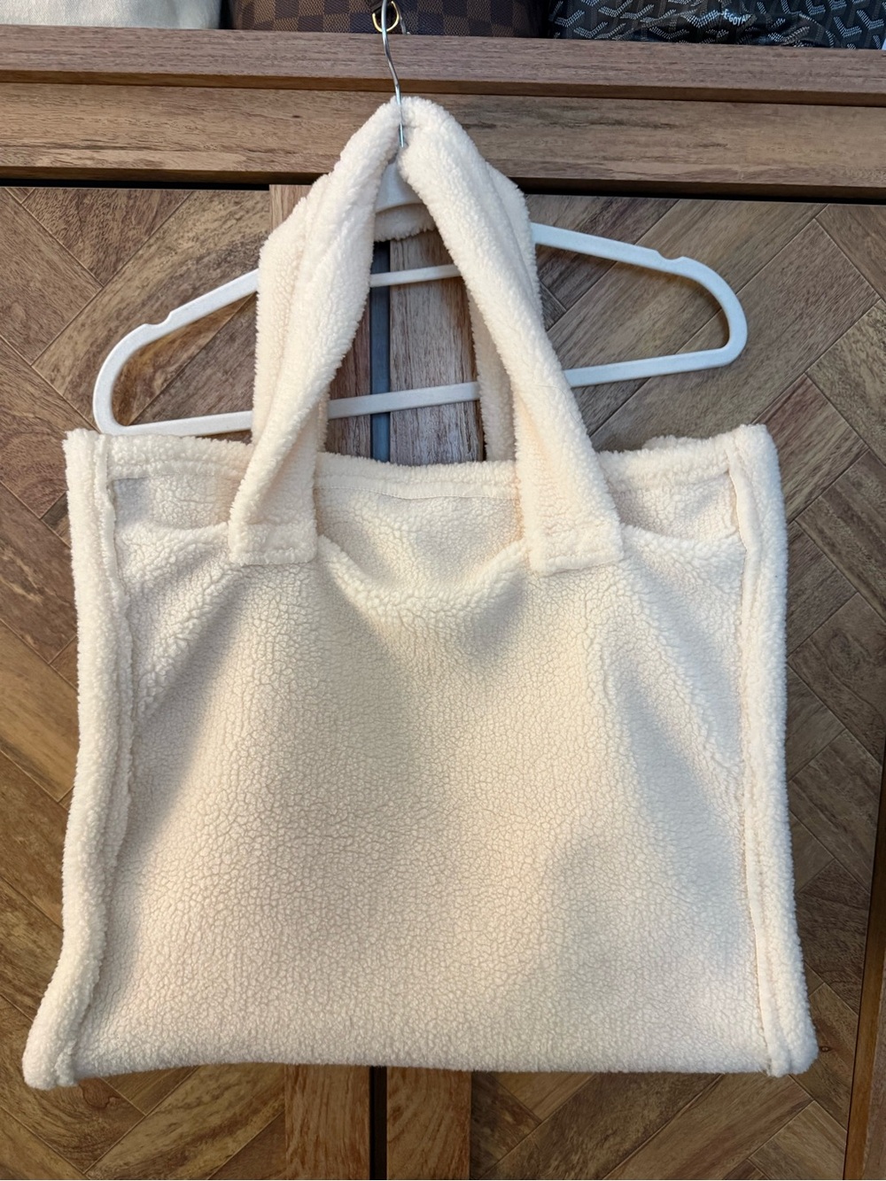 Cream Sherpa Tote Bag with Padded Handles